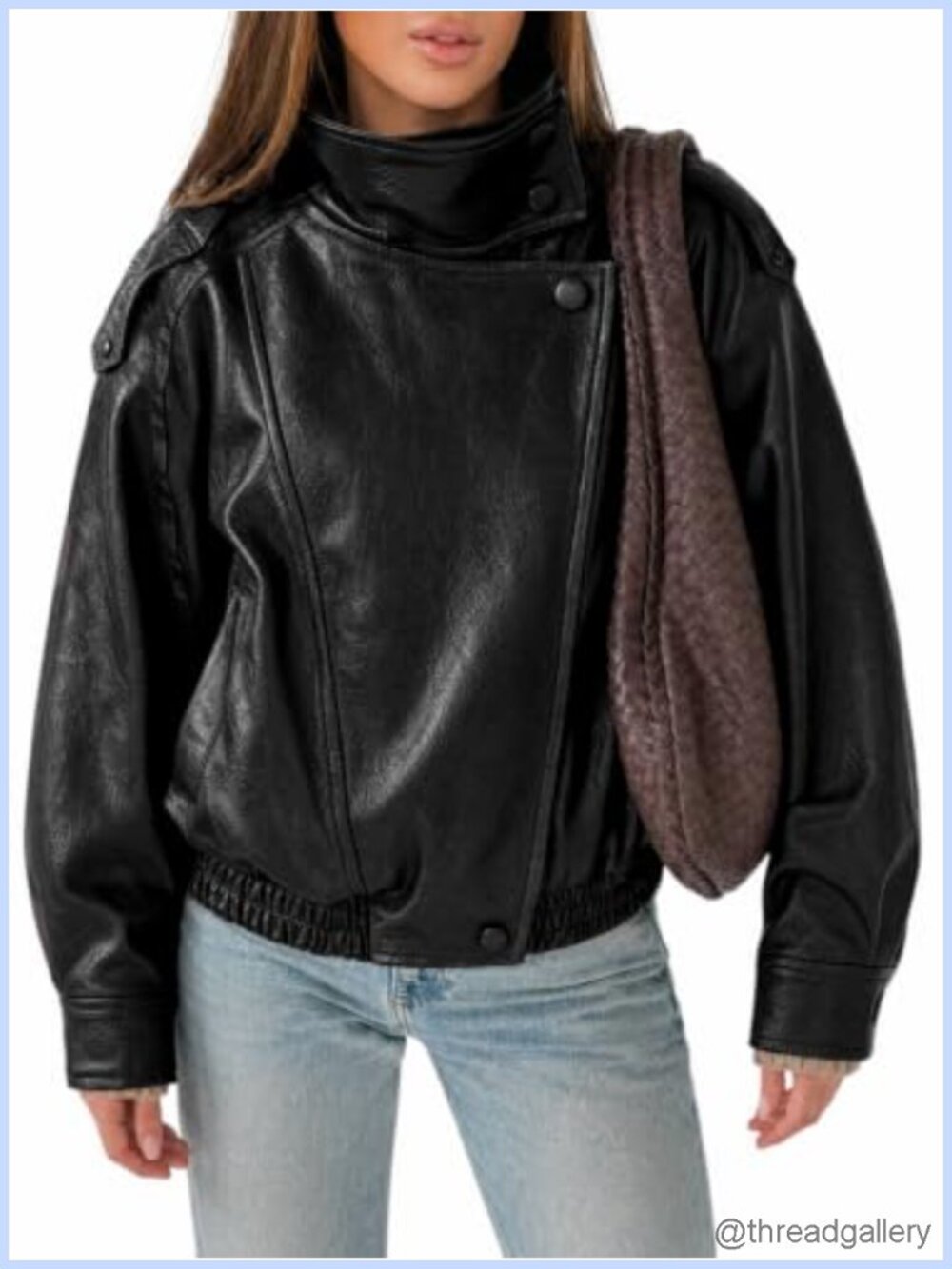 Faux Leather Oversized Zip Up Moto Bomber Jacket